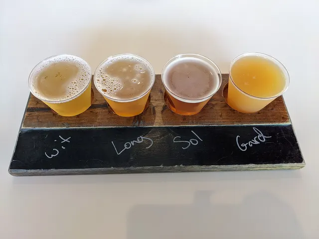 Tasting paddle of four craft beers in different colours